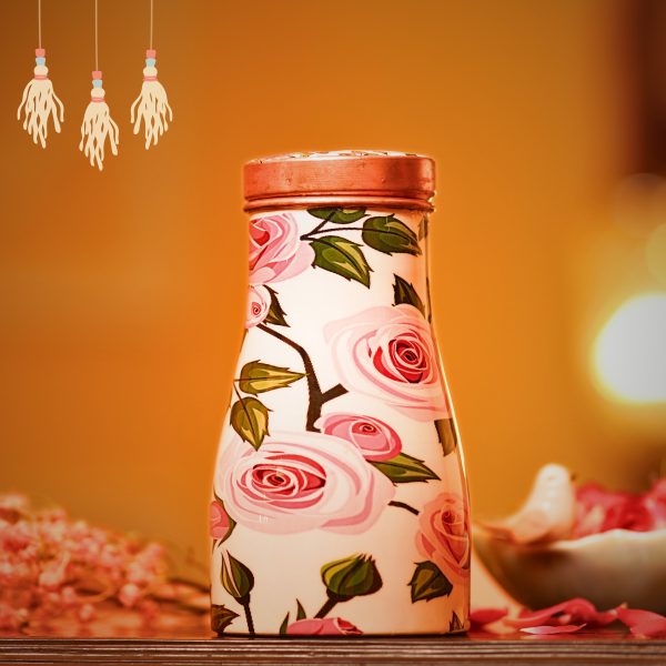 Copper Bottle with glass - White Floral