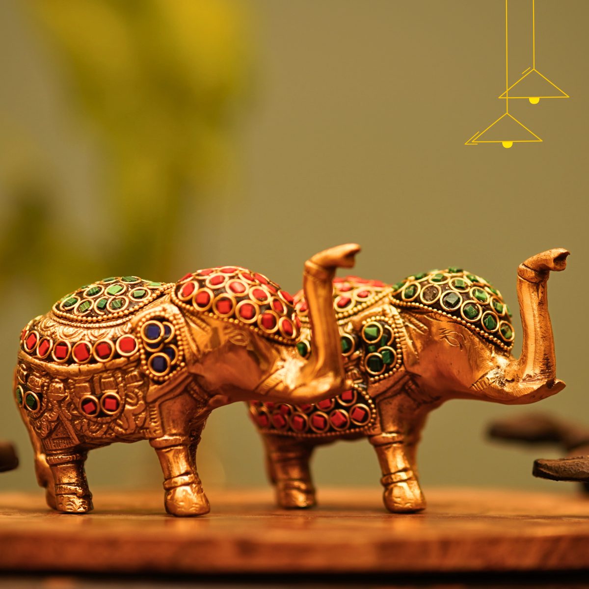 Brass Elephant with Stone Work